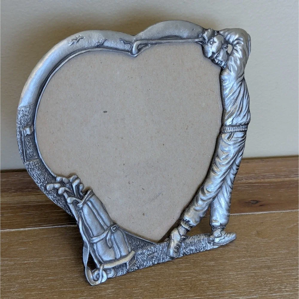 Pewter Picture Frame Golf Theme Silver Tabletop Decor Holds 4.5 x 4.5 in Picture